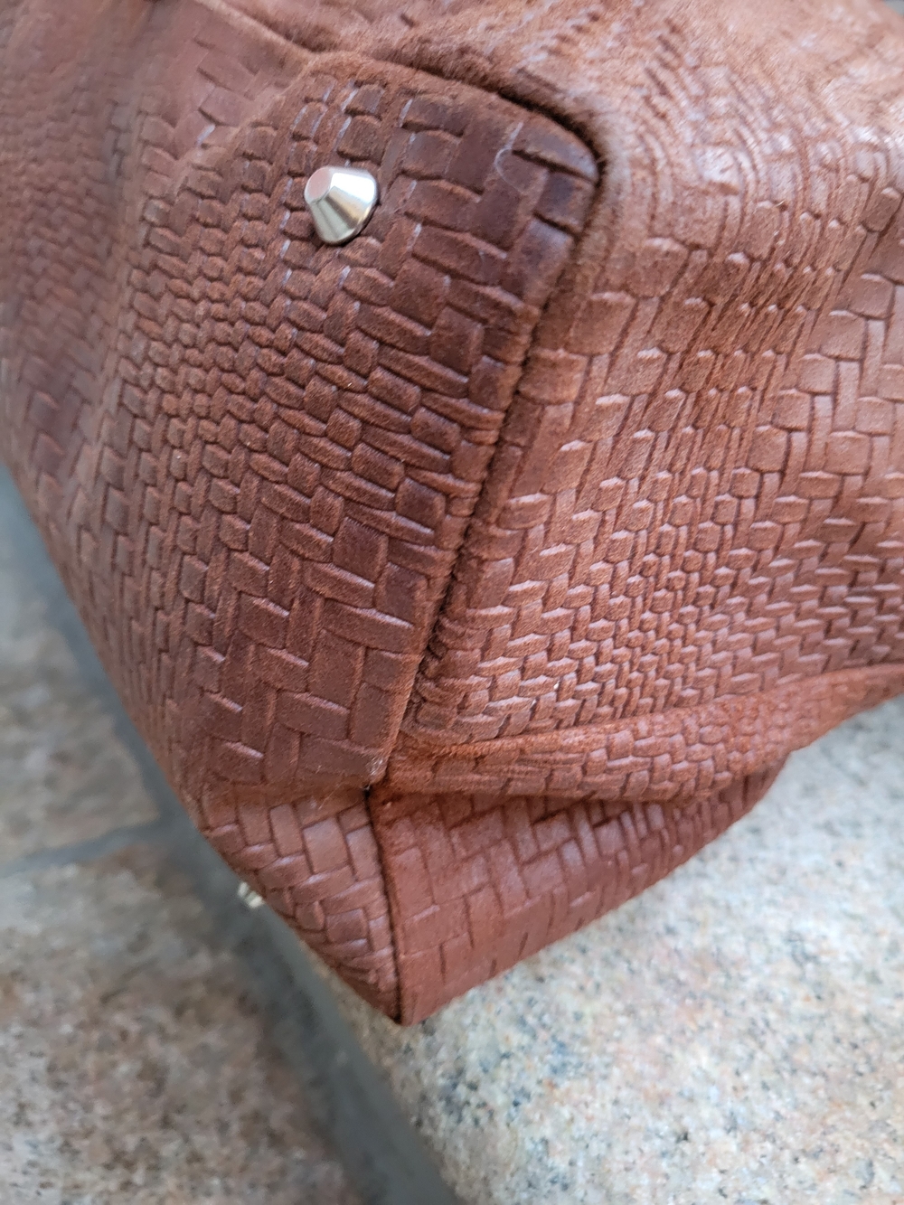 Italian Tulipani Woven Leather Satchel Shoulder Bag Brown Large Made in Italy - Picture 9 of 14